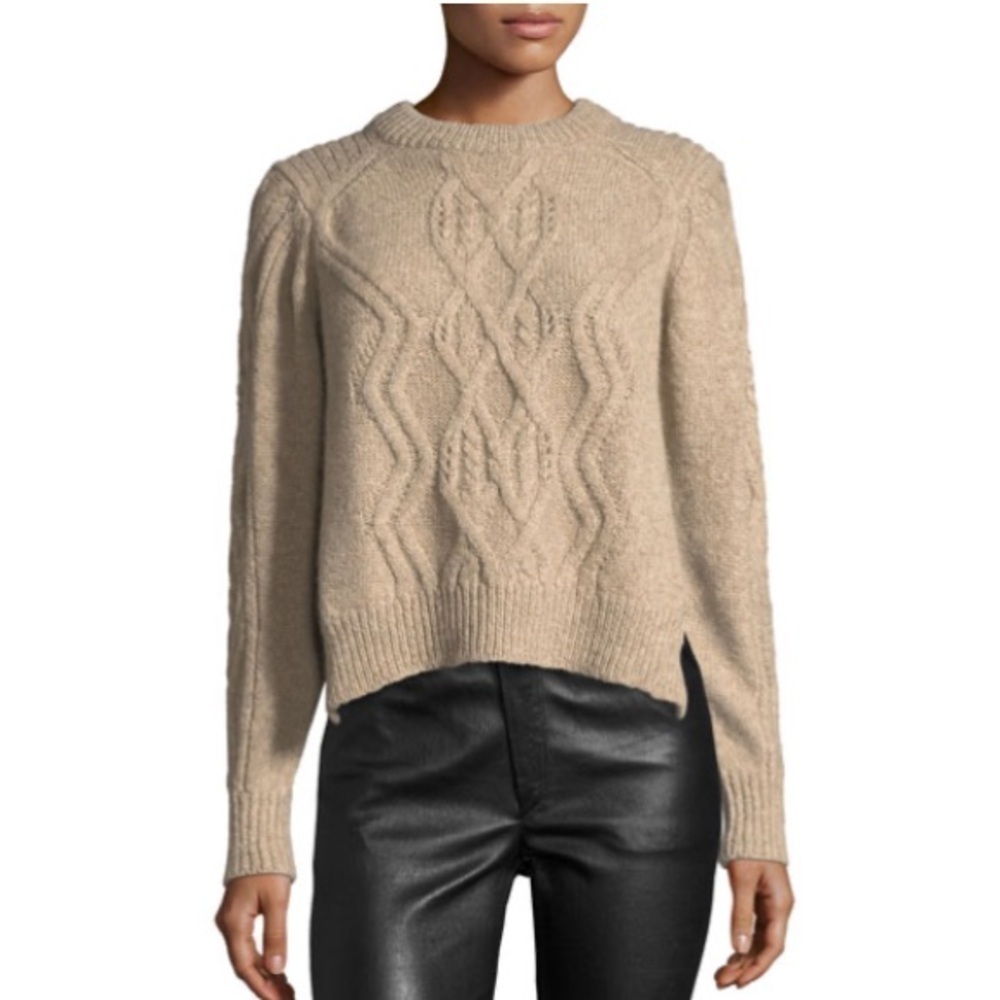Isabel Marant Elena alpaca cable knit taupe sweater with side slit Size medium